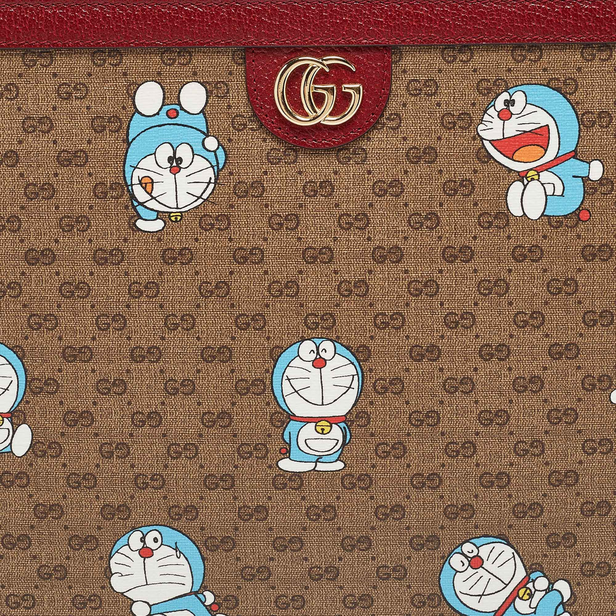 GUCCI x Doraemon Red/Beige Mini GG Supreme and Doraemon Canvas Pouch
