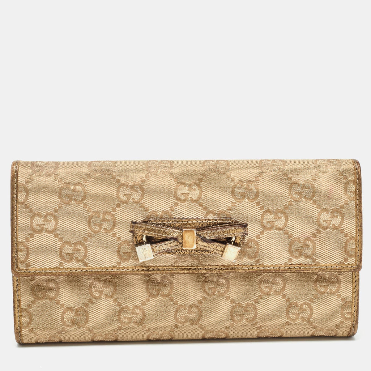GUCCI Gold/Beige GG Canvas and Leather Princy Continental Wallet