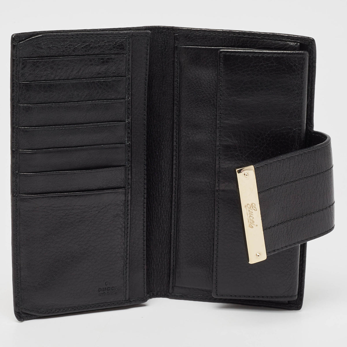 GUCCI Black ssima Leather Continental Wallet