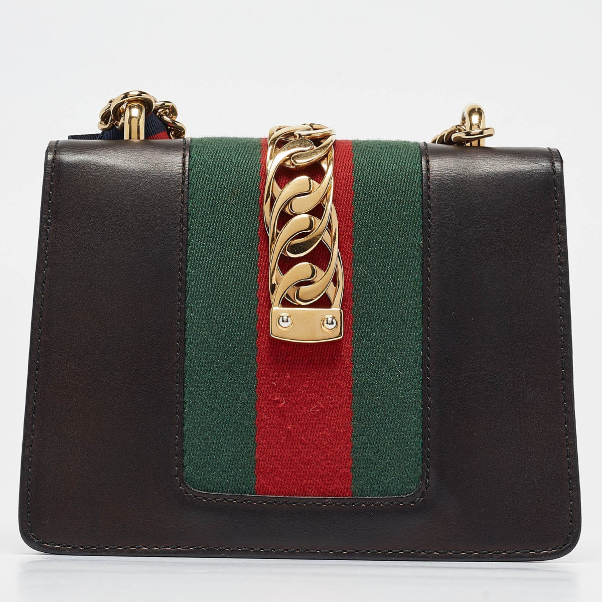 GUCCI Black Leather Mini Web Chain Sylvie Crossbody Bag
