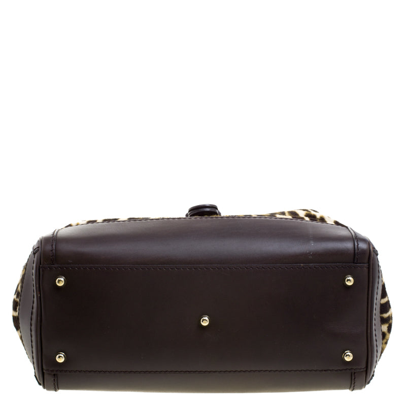 Gucci Dark Brown Animal Print Calf Hair and Leather Heritage Boston Bag