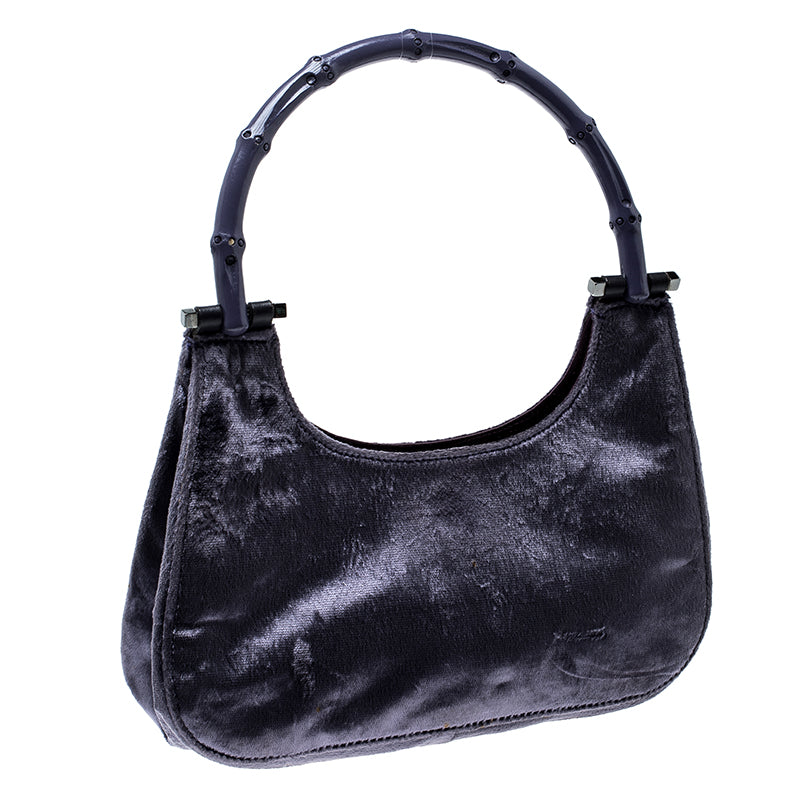 Gucci Purple Velvet Bamboo Top Handle Bag