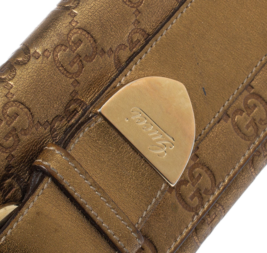 Gucci Gold Guccissima Leather Buckle Continental Wallet