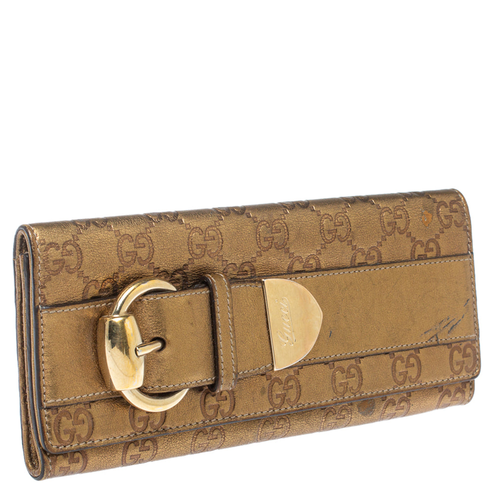 Gucci Gold Guccissima Leather Buckle Continental Wallet