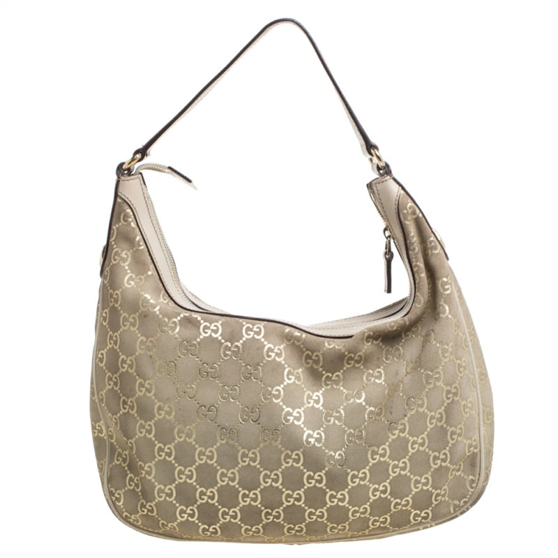 Gucci Beige GG Suede and Leather Charmy Hobo