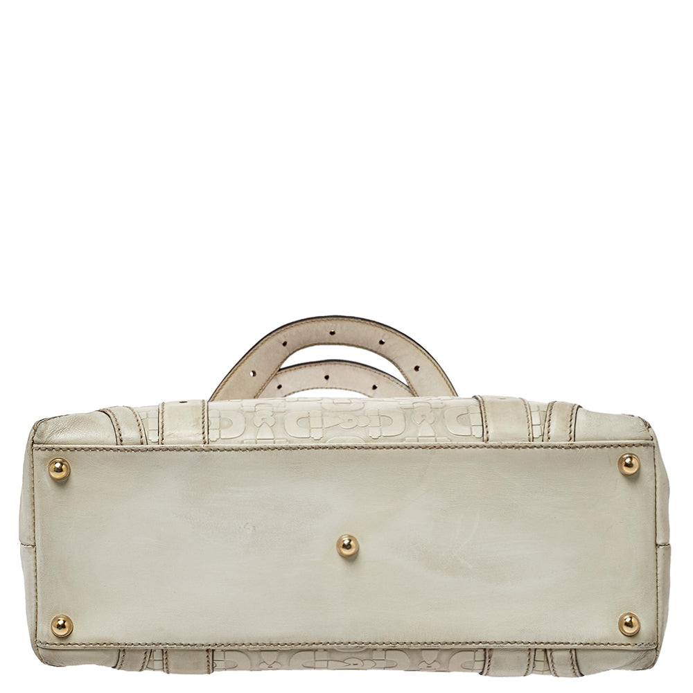 Gucci White Leather Horsebit Embossed Tote
