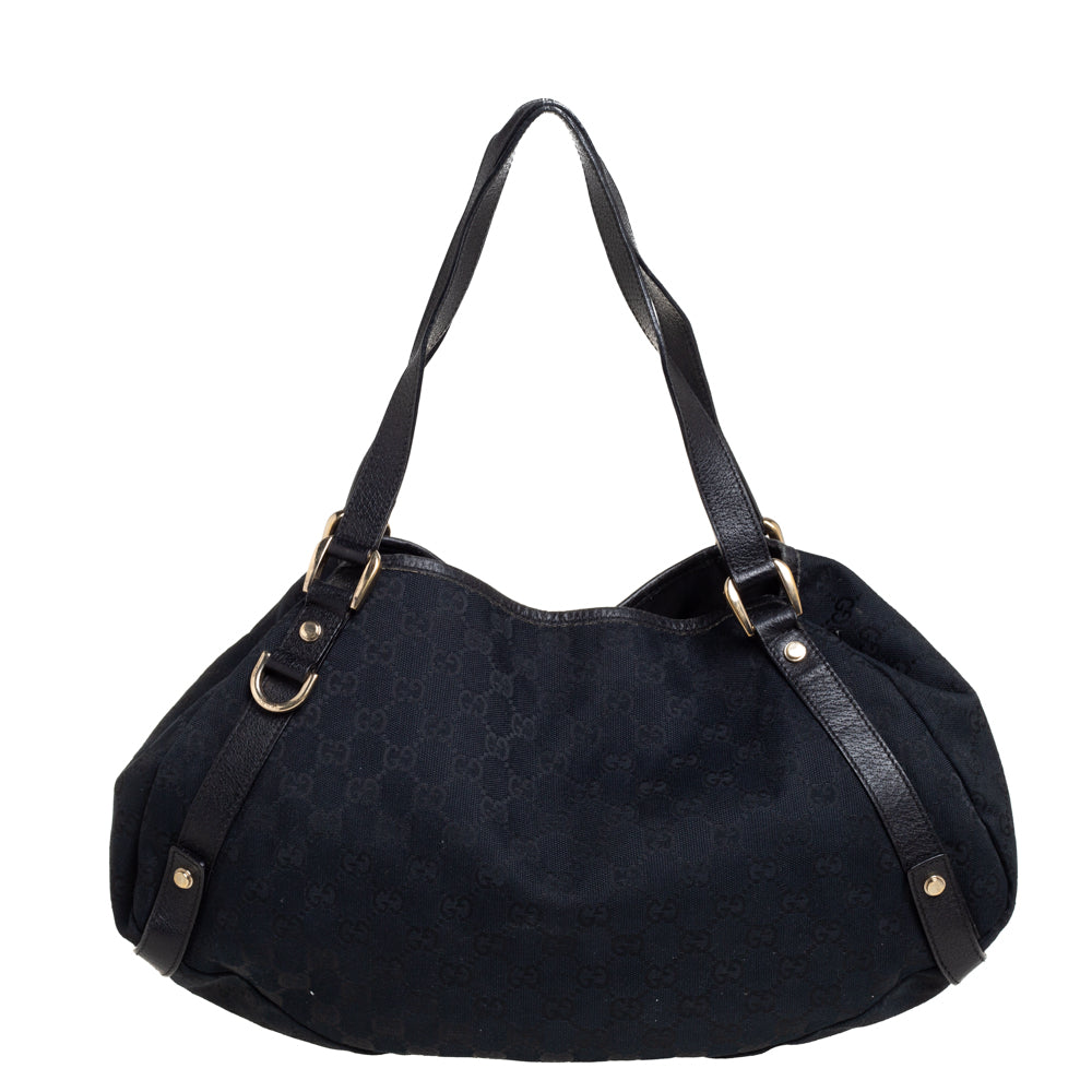 Gucci Black GG Canvas and Leather Abbey Hobo