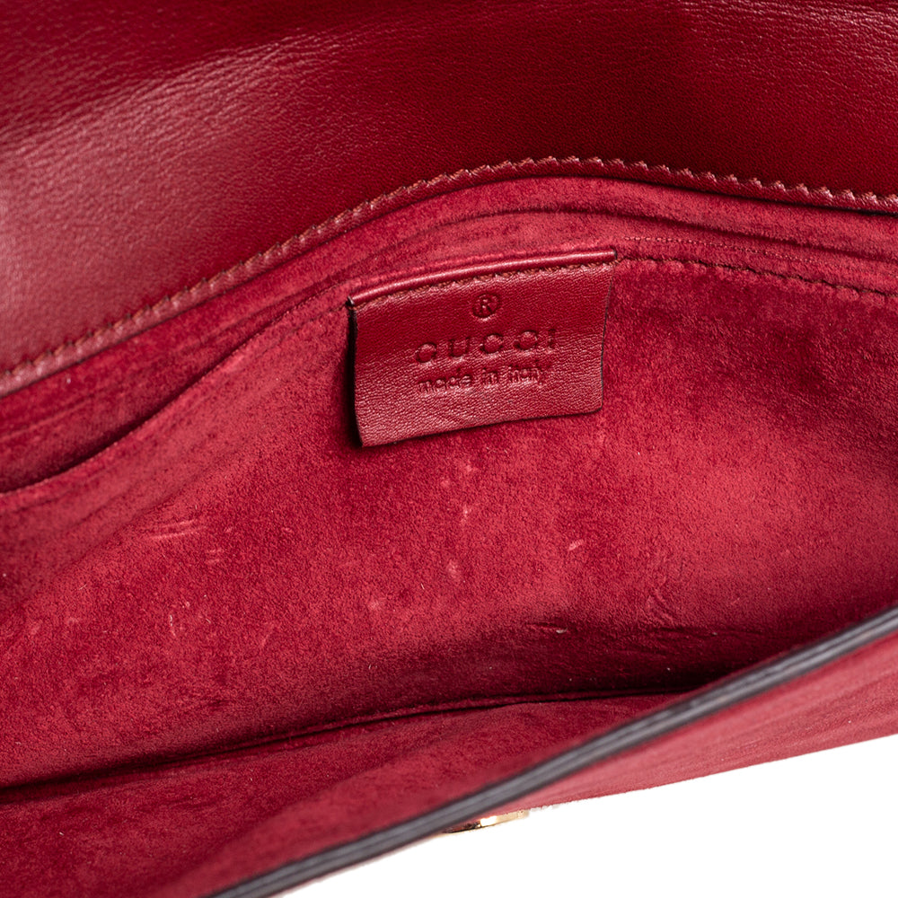 Gucci Red Suede Grommet Buckle Flap Clutch