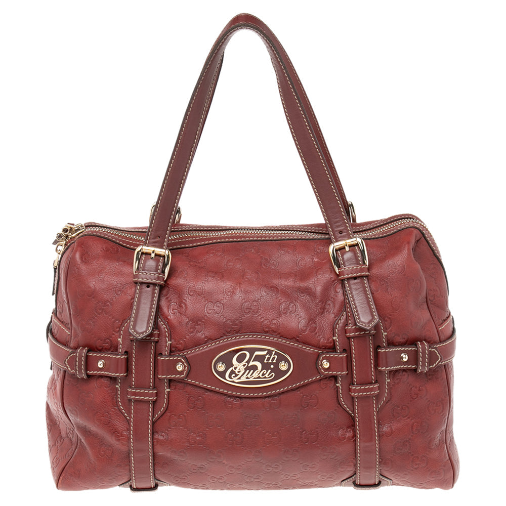 Gucci Red Guccissima Leather 85th Anniversary Medium Boston Bag