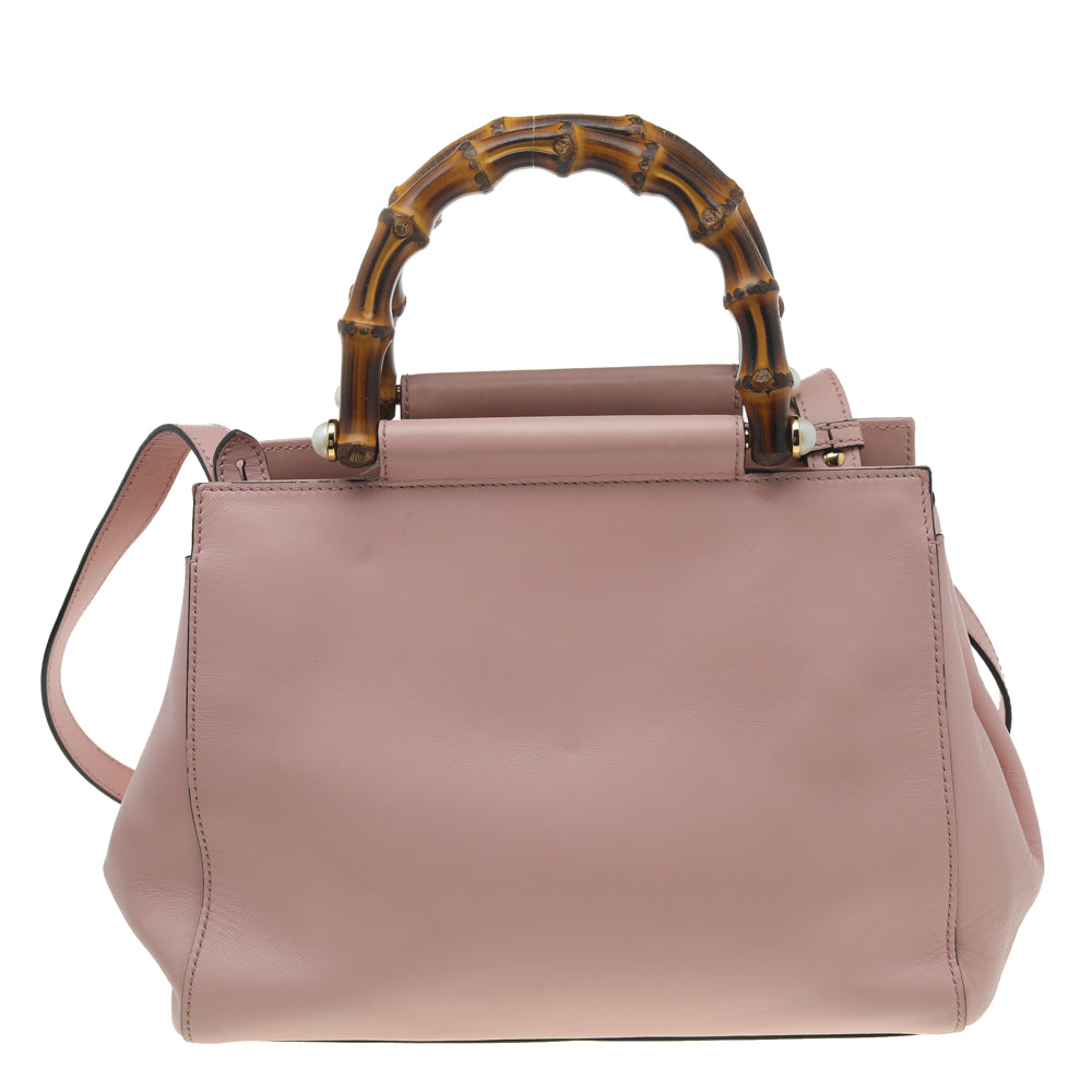 Gucci Light Pink Leather Small Nymphaea Bamboo Tote