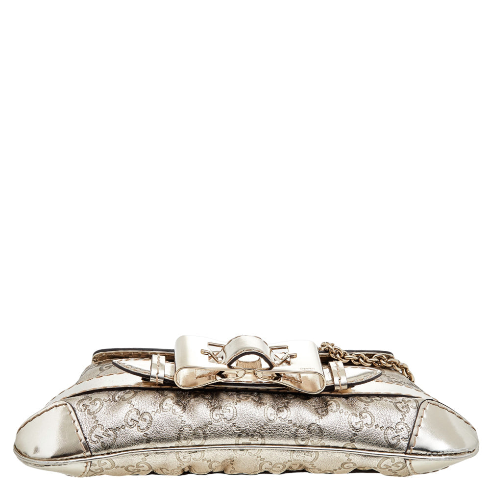 Gucci Metallic Gold Guccissima Leather Queen Bow Chain Clutch
