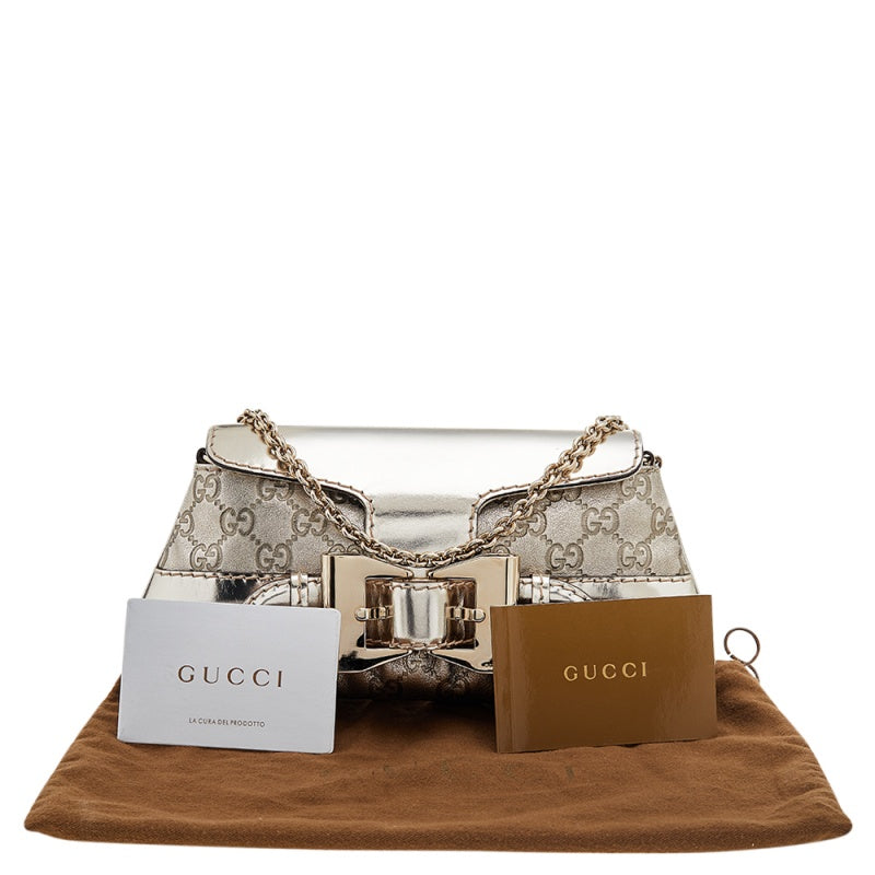 Gucci Metallic Gold Guccissima Leather Queen Bow Chain Clutch