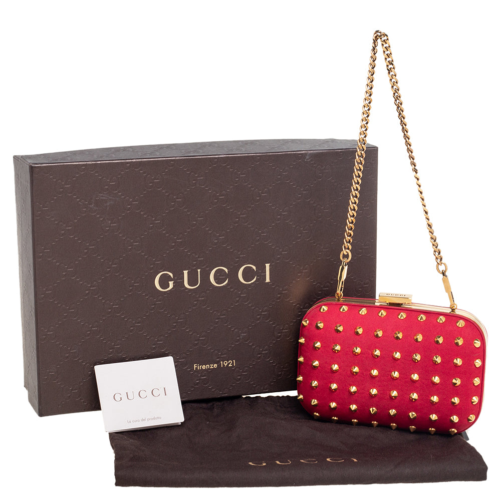 Gucci Red Alcantara Studded Broadway Chain Clutch