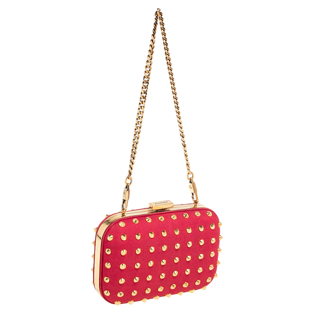 Gucci Red Alcantara Studded Broadway Chain Clutch