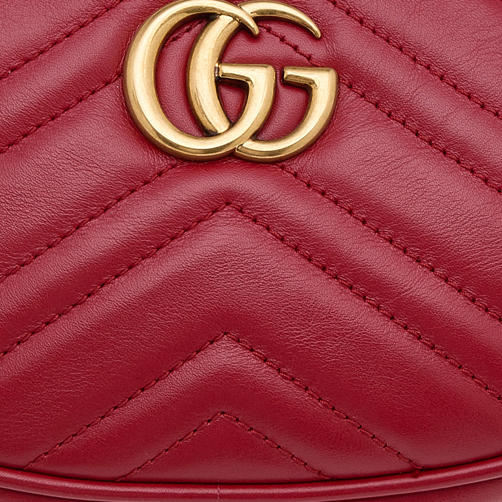 Gucci Red Matelasse Leather GG Marmont Belt Bag