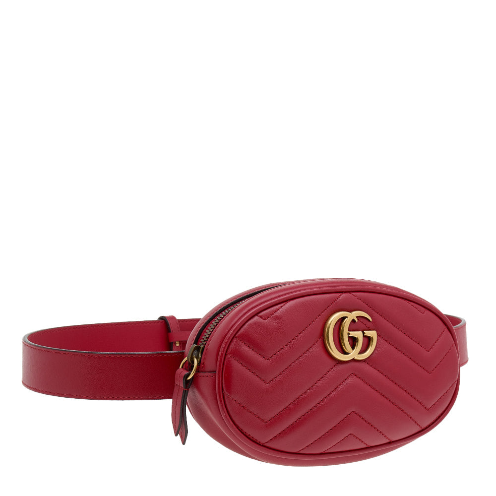 Gucci Red Matelasse Leather GG Marmont Belt Bag