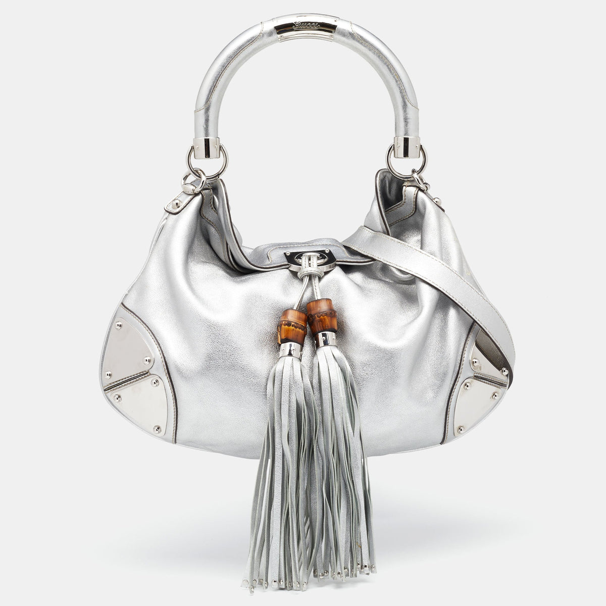 Gucci Metallic Silver Leather Medium Babouska Indy Hobo