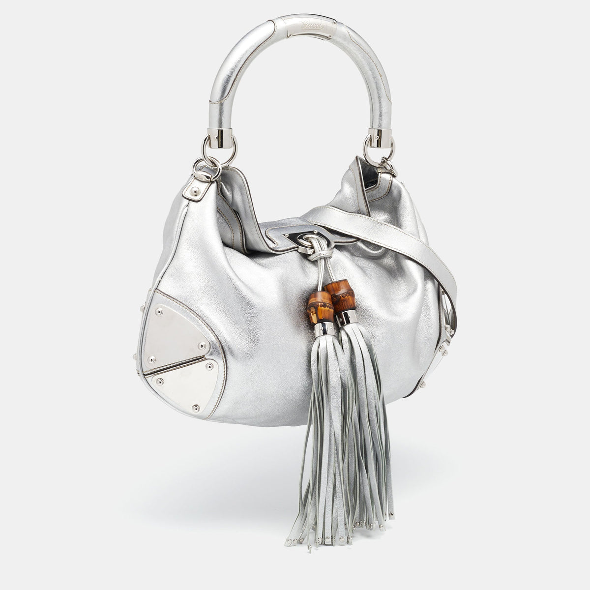Gucci Metallic Silver Leather Medium Babouska Indy Hobo