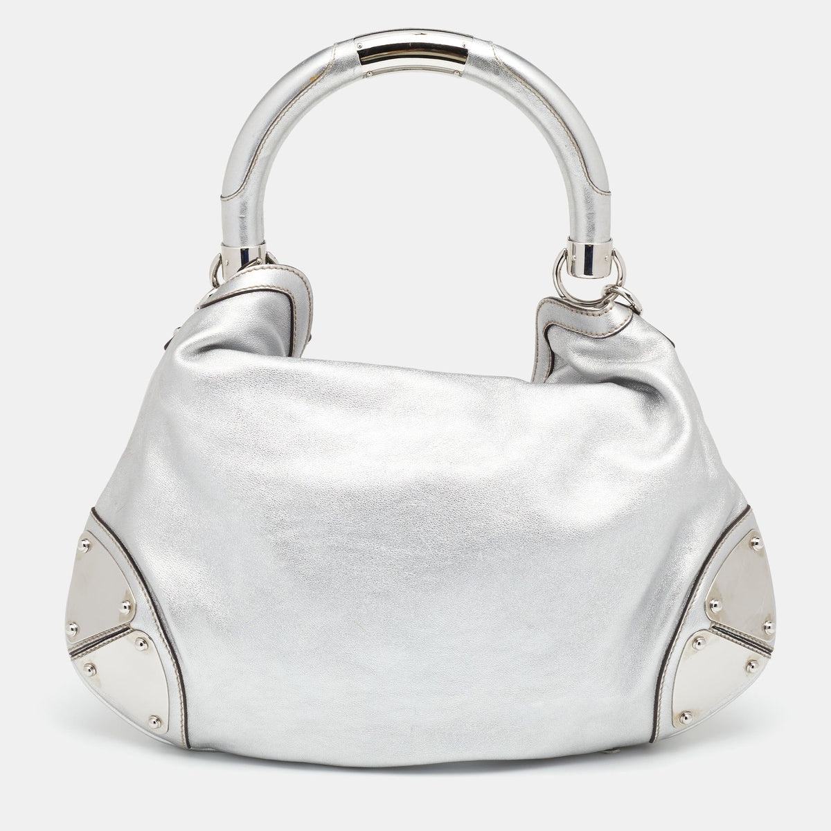 Gucci Metallic Silver Leather Medium Babouska Indy Hobo