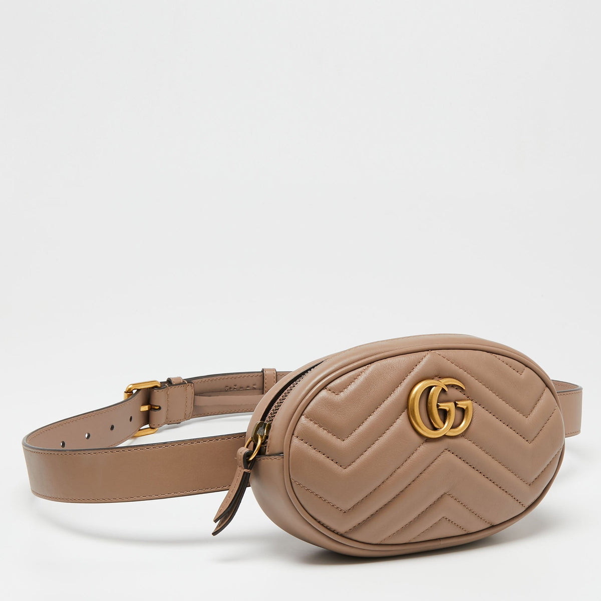 Gucci Beige Matelasse Leather GG Marmont Belt Bag
