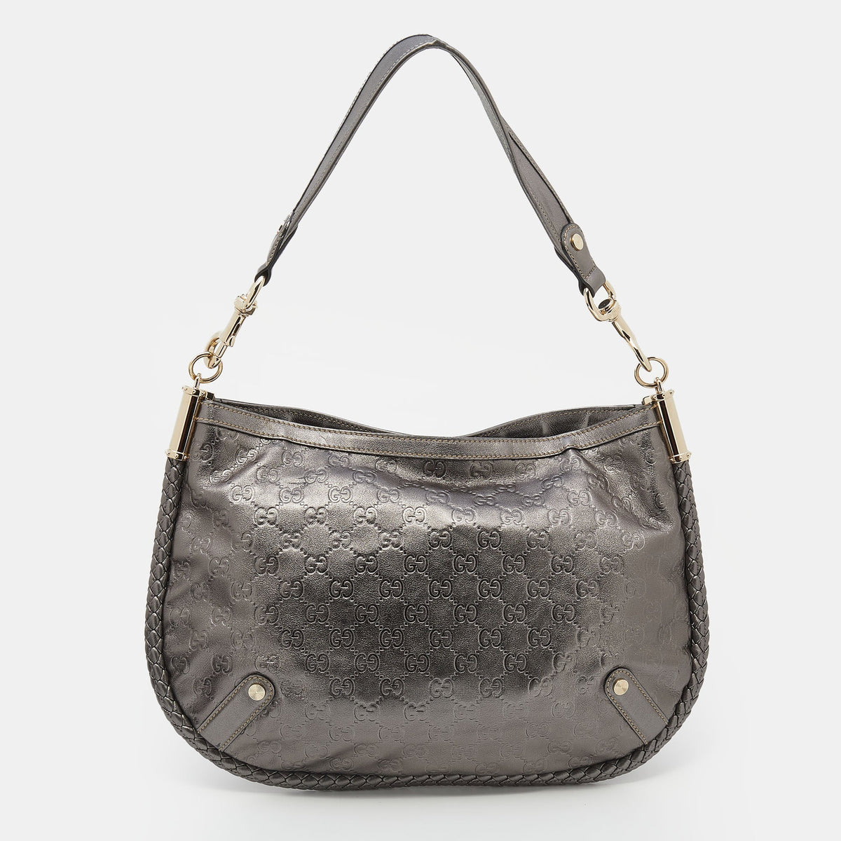 Gucci Metallic Grey Guccissima Leather Medium Britt Shoulder Bag