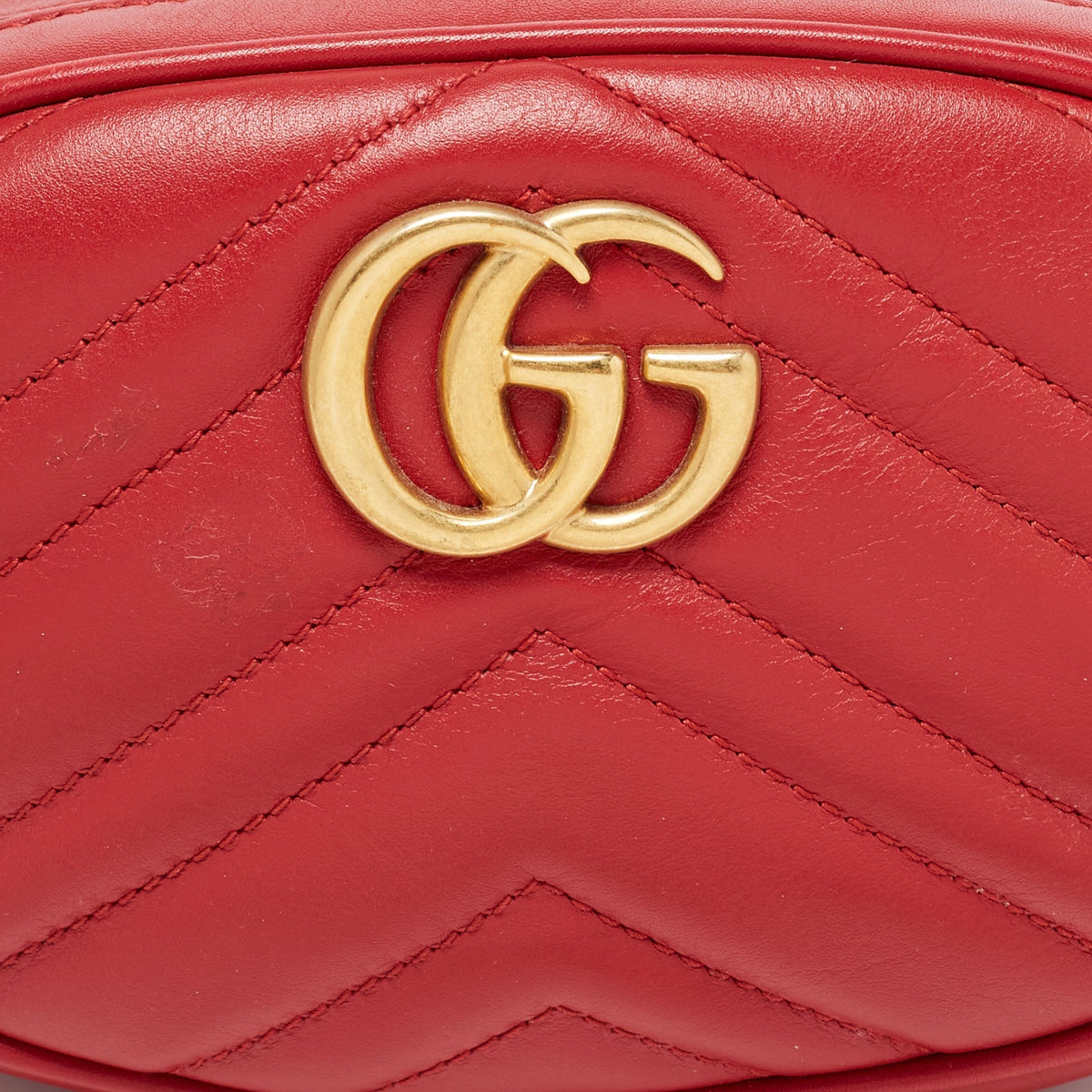 Gucci Red Matelasse Leather GG Marmont Belt Bag