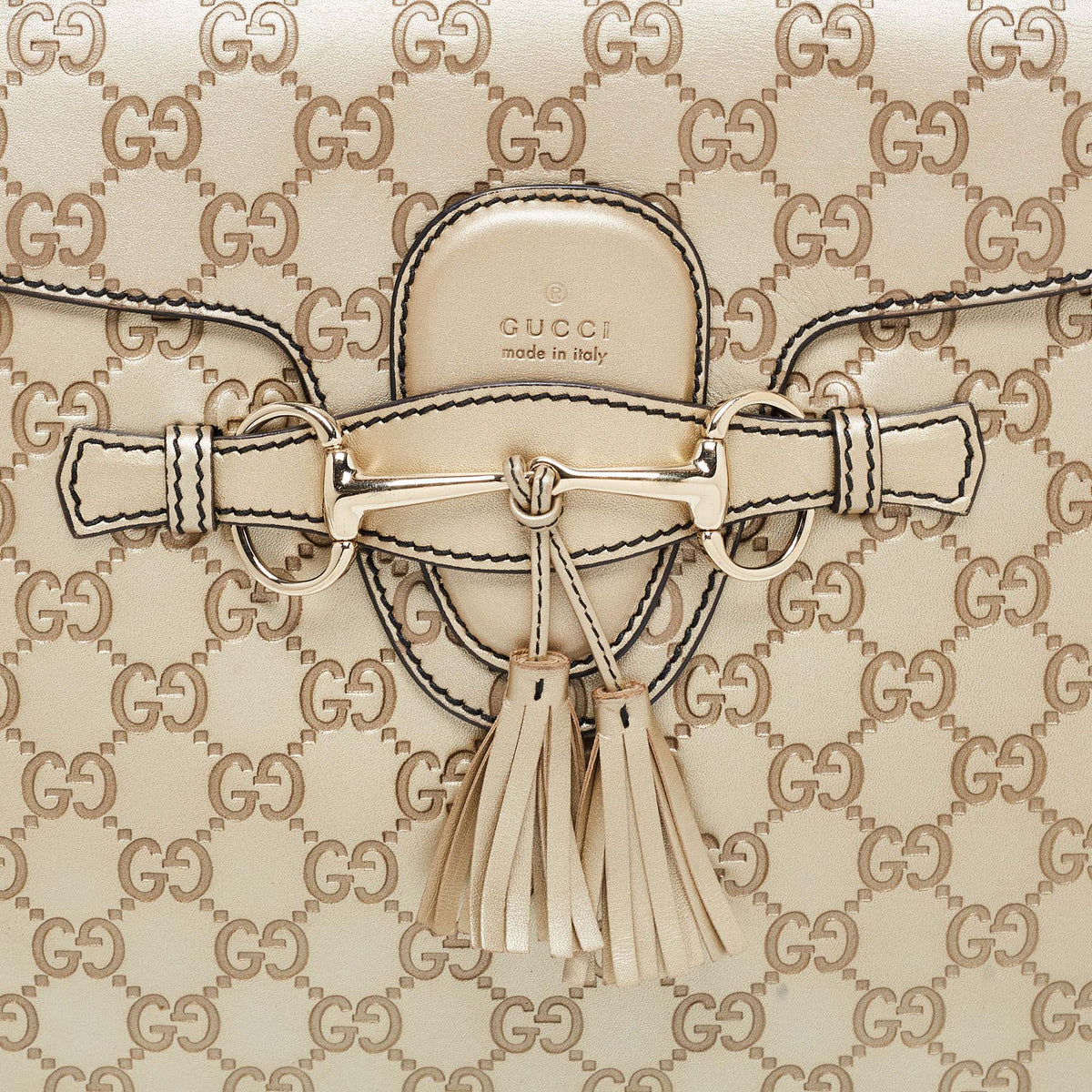 Gucci Metallic Beige Guccissima Leather Large Emily Chain Shoulder Bag