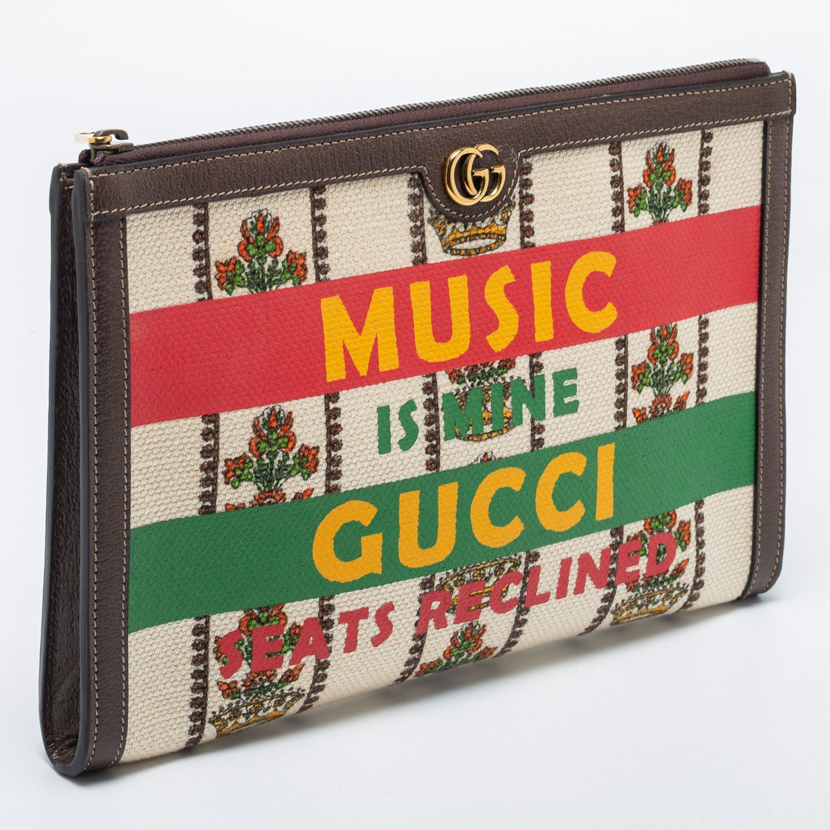 Gucci Cream/Brown Canvas And Leather Music is Mine Pouch