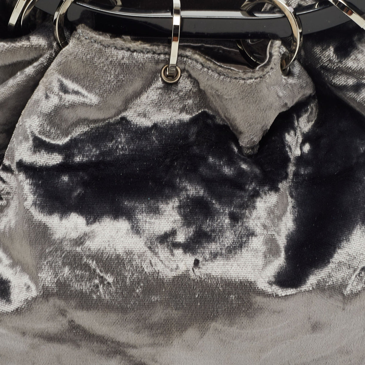 GUCCI Grey Velvet Ring Loop Handle Bucket Bag