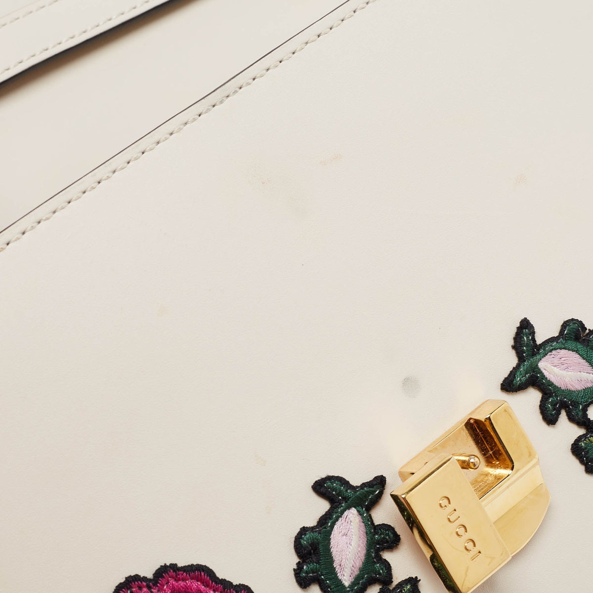GUCCI White Leather Mini Sylvie Top Handle Bag