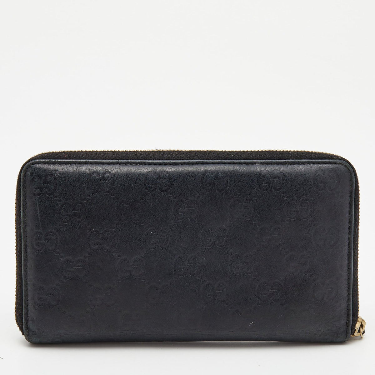 GUCCI Black ssima Leather Zip Around Continental Wallet
