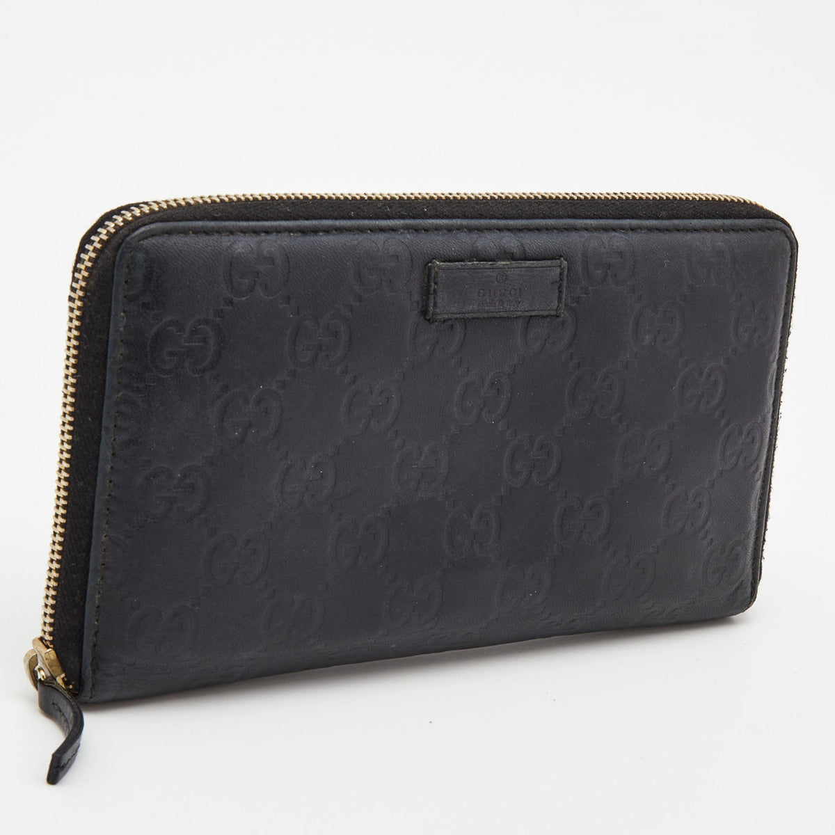 GUCCI Black ssima Leather Zip Around Continental Wallet