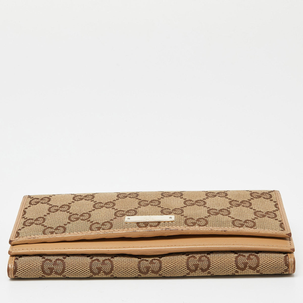 GUCCI Beige GG Canvas and Leather Flap Continental Wallet