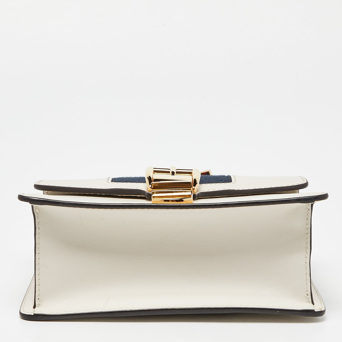 GUCCI Off White Leather Mini Web Chain Sylvie Crossbody Bag