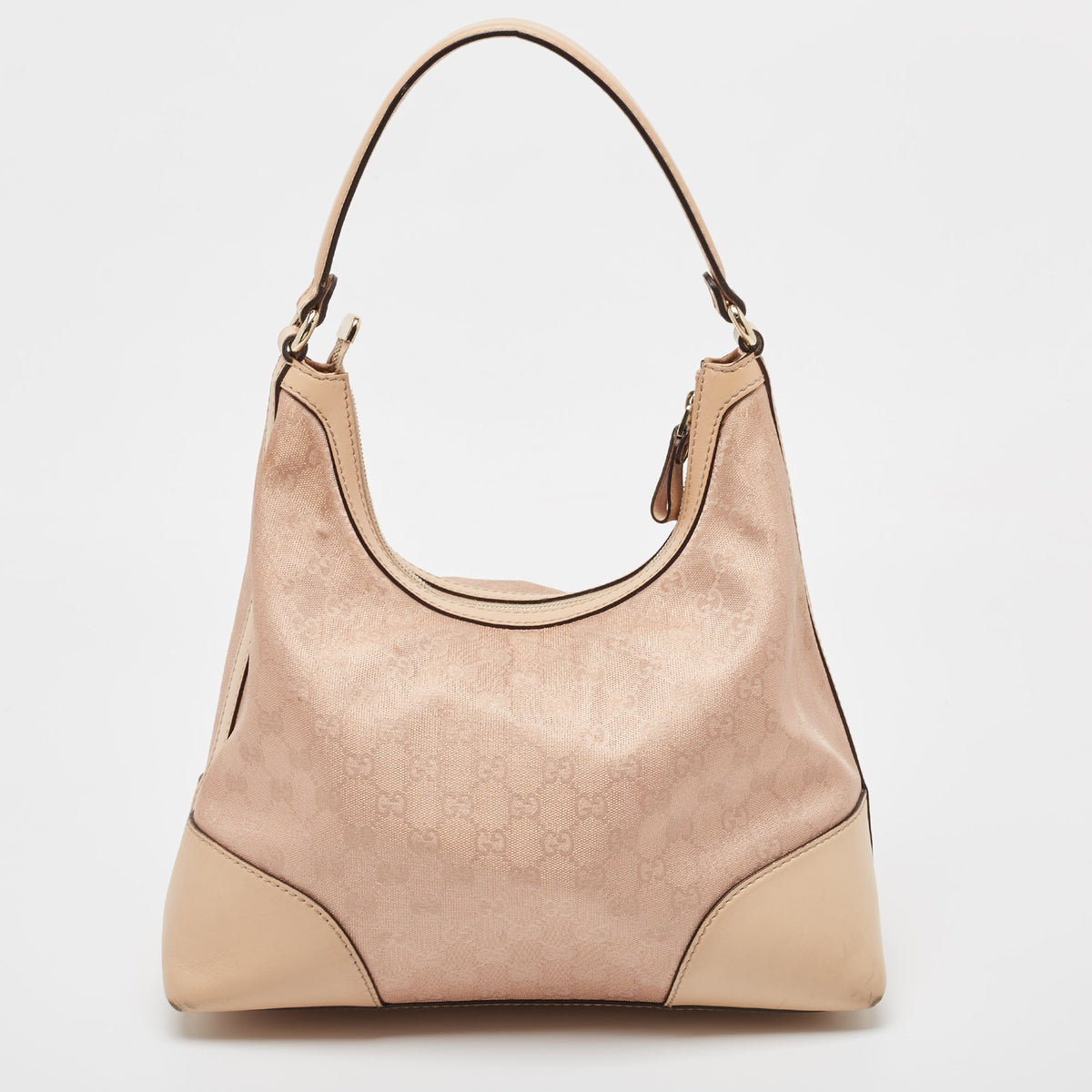 GUCCI Beige/Metallic Pink GG Canvas and Leather Medium Lovely Hobo