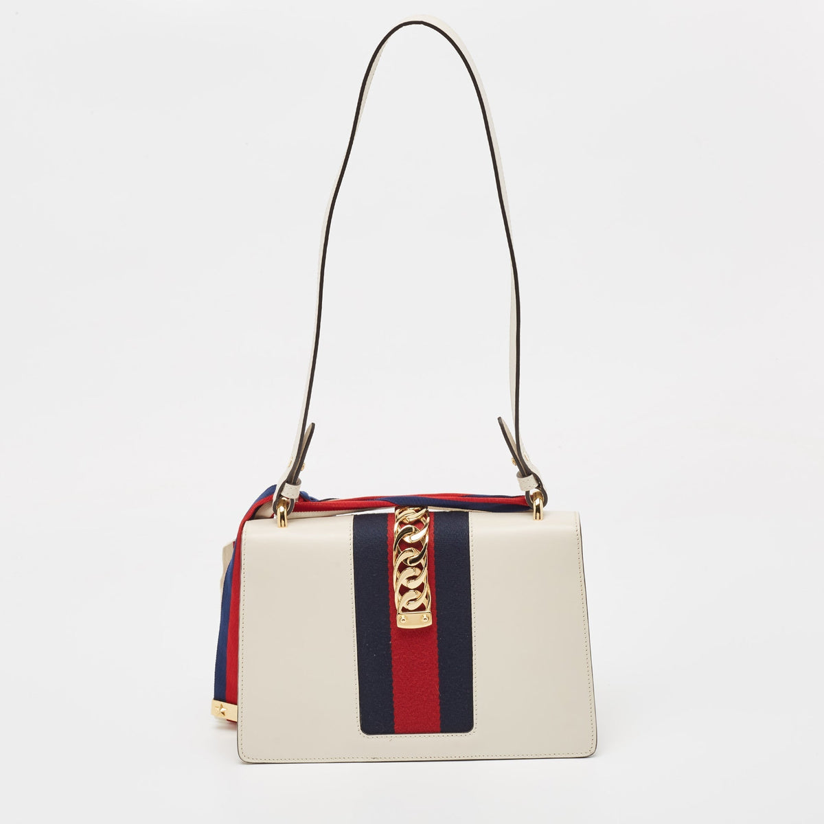 GUCCI Off White Leather Small Web Sylvie Shoulder Bag