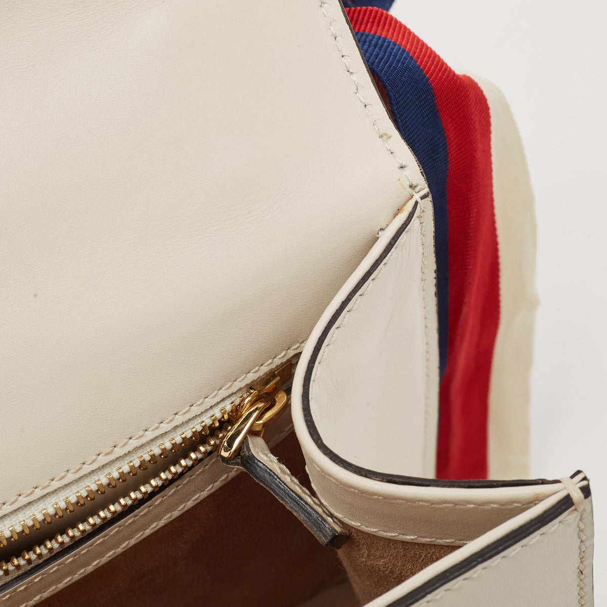 GUCCI Off White Leather Small Web Sylvie Shoulder Bag