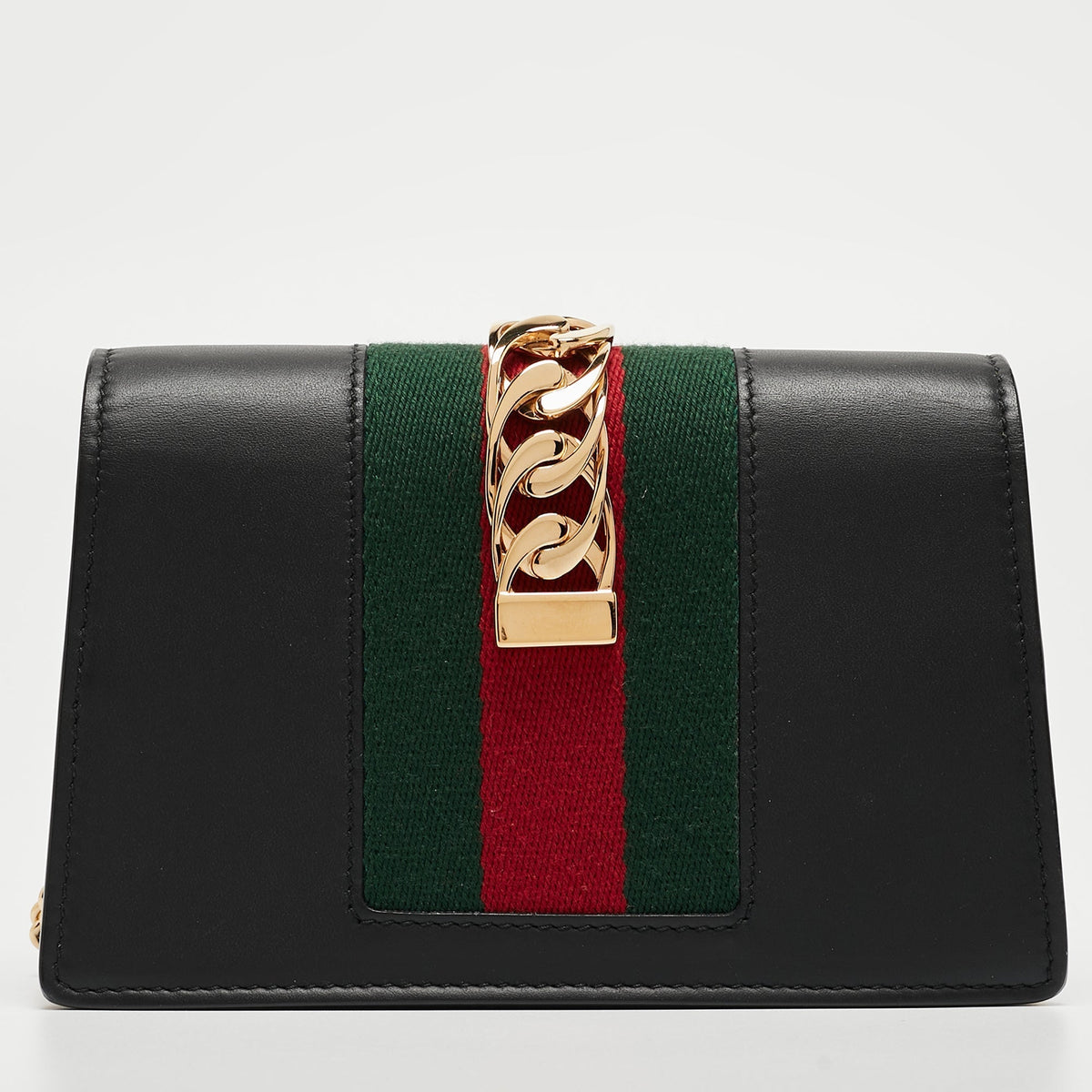 GUCCI Black Leather Super Mini Sylvie Chain Shoulder Bag