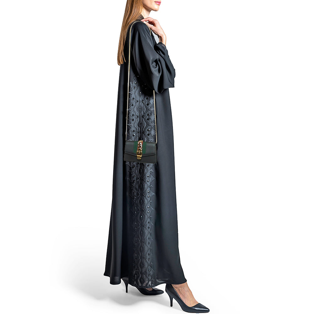 GUCCI Black Leather Super Mini Sylvie Chain Shoulder Bag