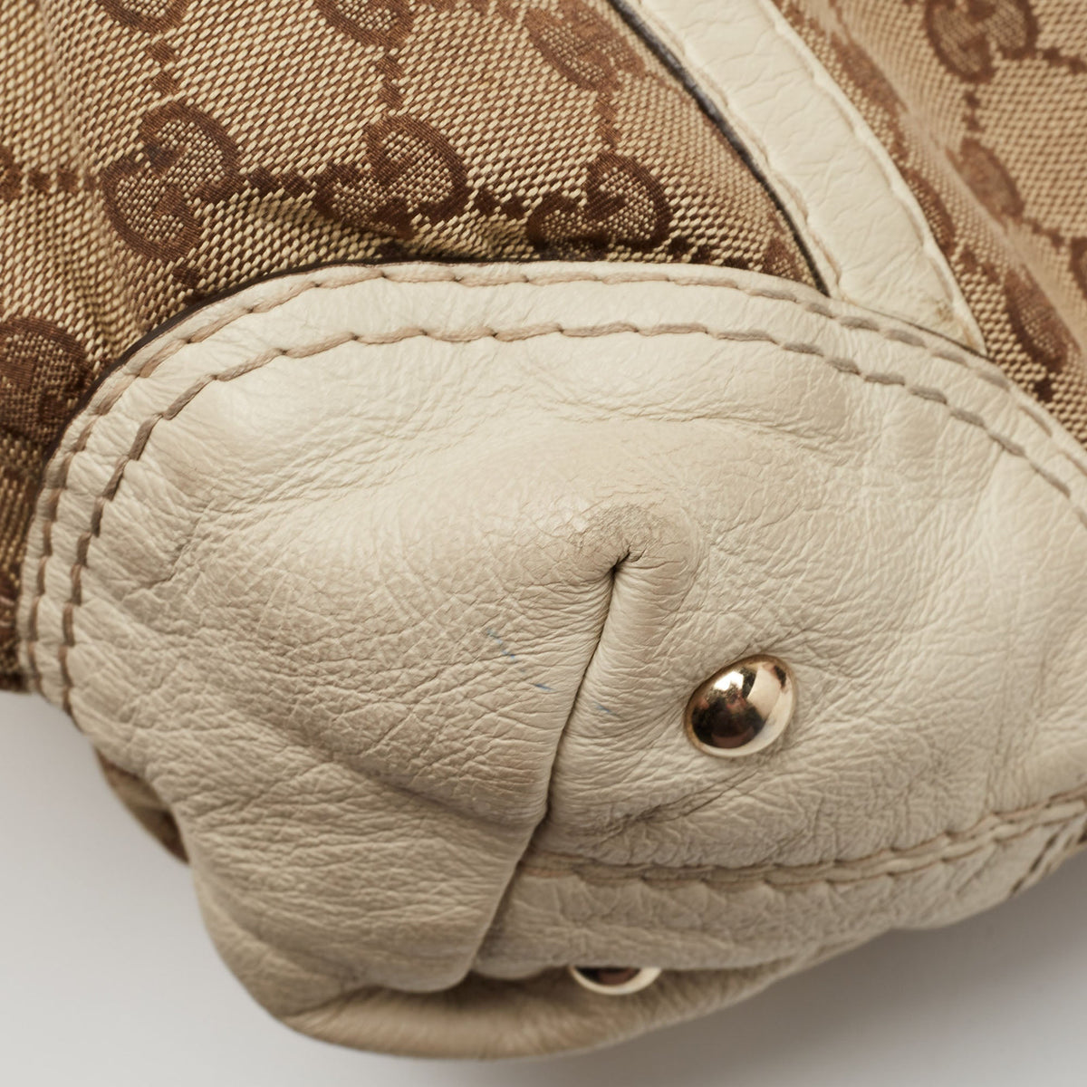 GUCCI Beige/Off White GG Canvas and Leather Equestrian Horseshoe Satchel