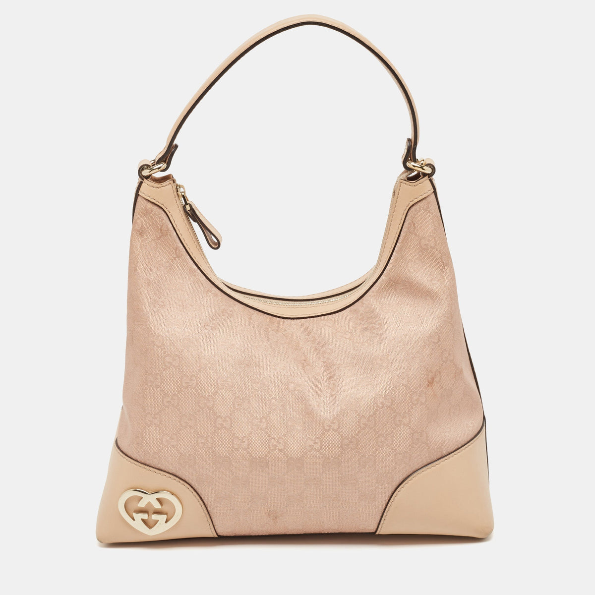 GUCCI Beige/Metallic Pink GG Canvas and Leather Medium Lovely Hobo