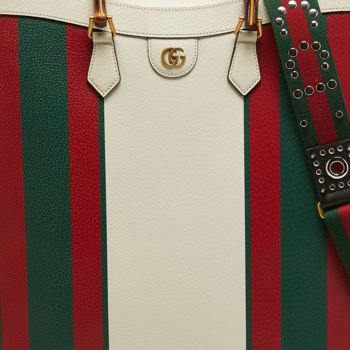GUCCI Off White Leather Web Print Maxi Diana Tote