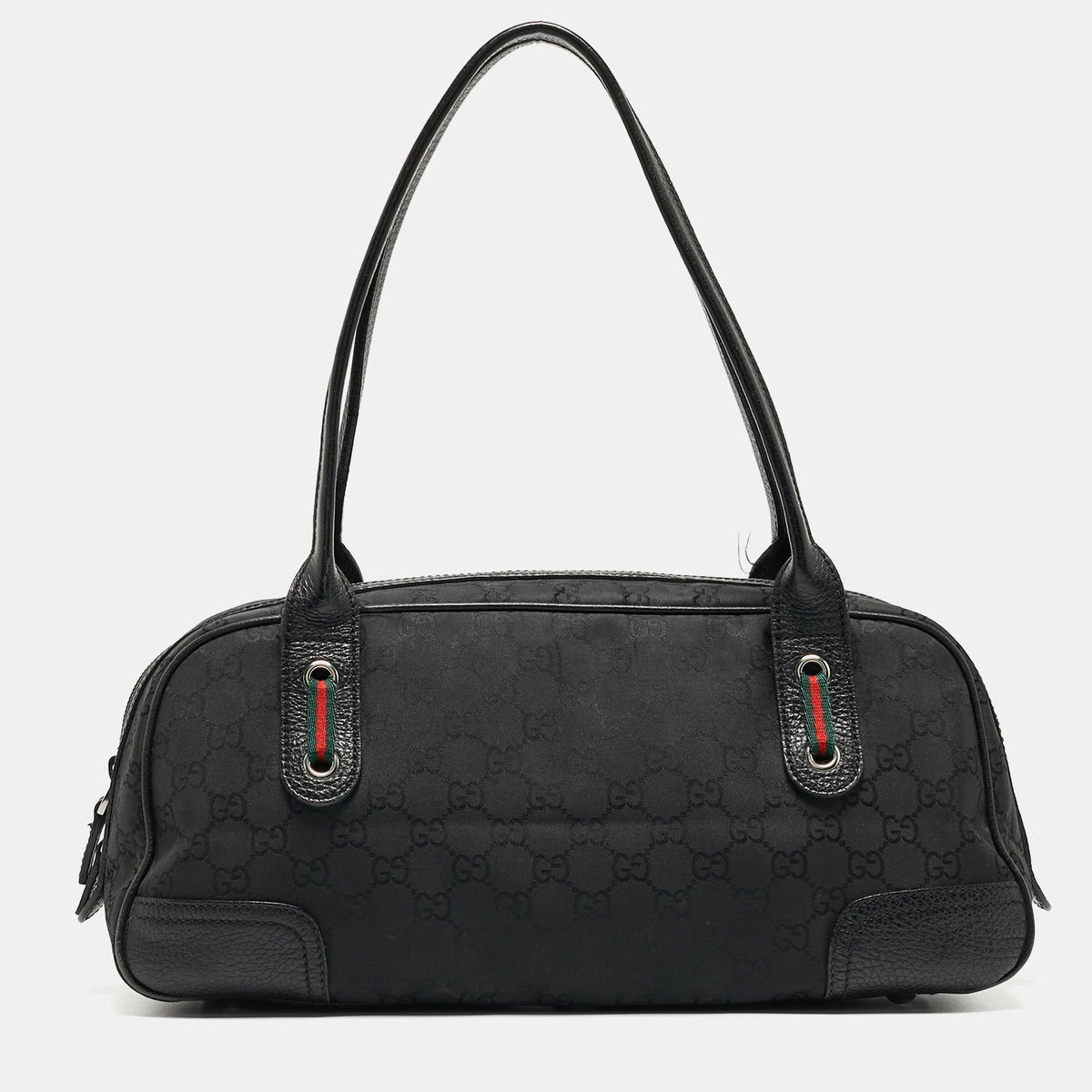 GUCCI Black GG Nylon and Leather Princy Boston Bag