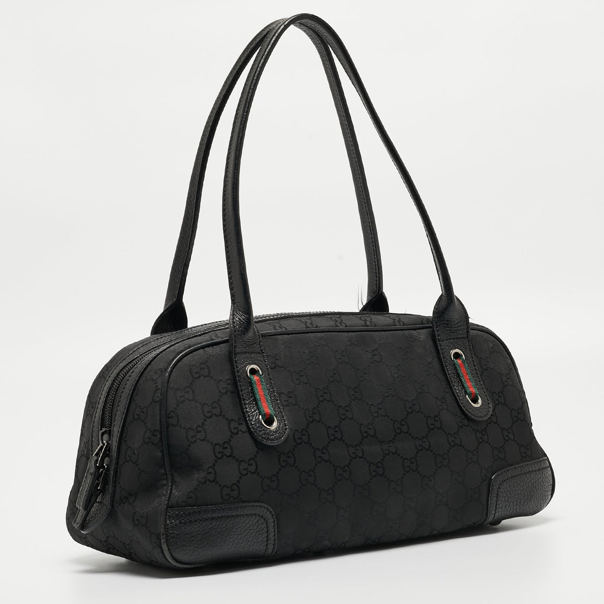 GUCCI Black GG Nylon and Leather Princy Boston Bag