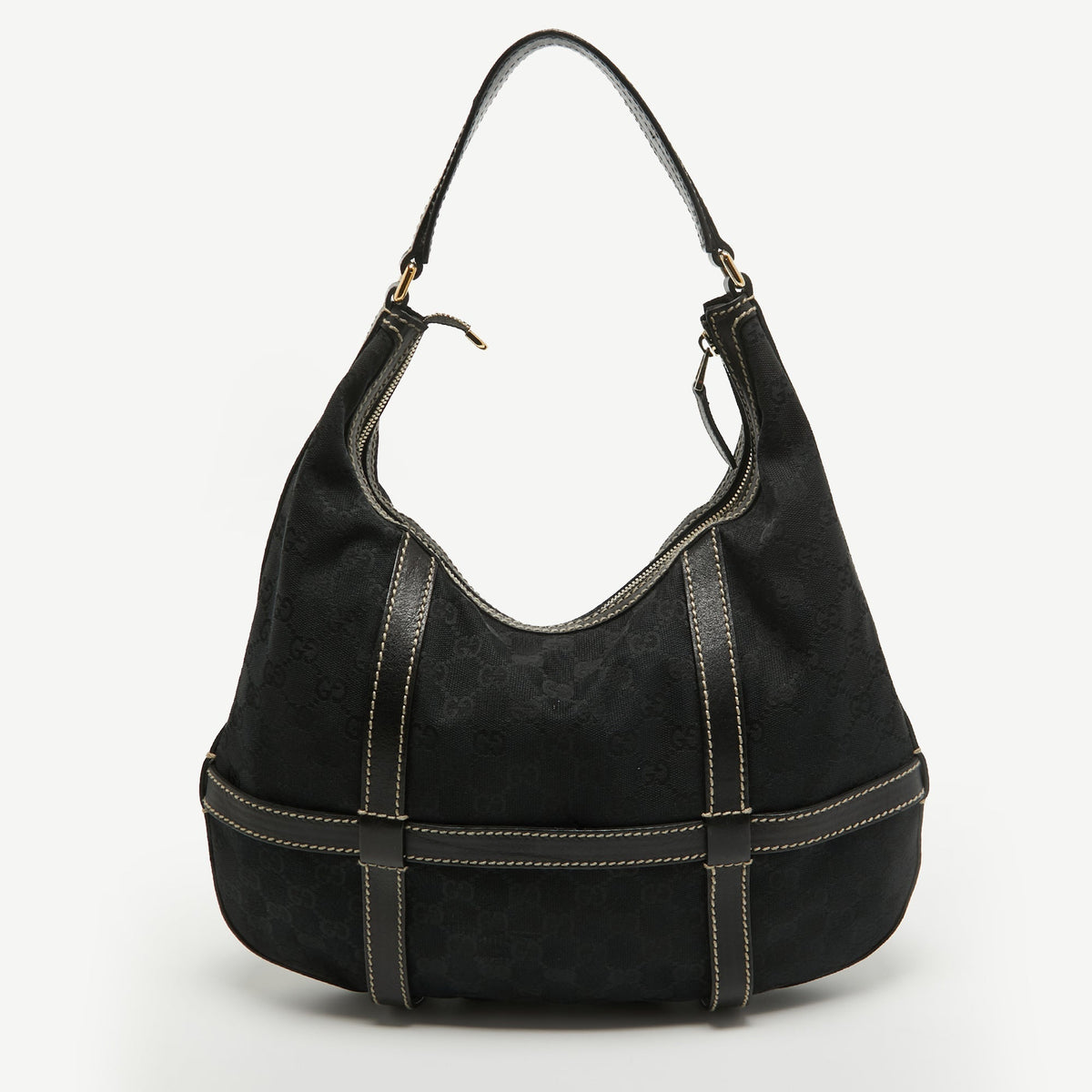 GUCCI Black GG Canvas and Leather Royal Hobo