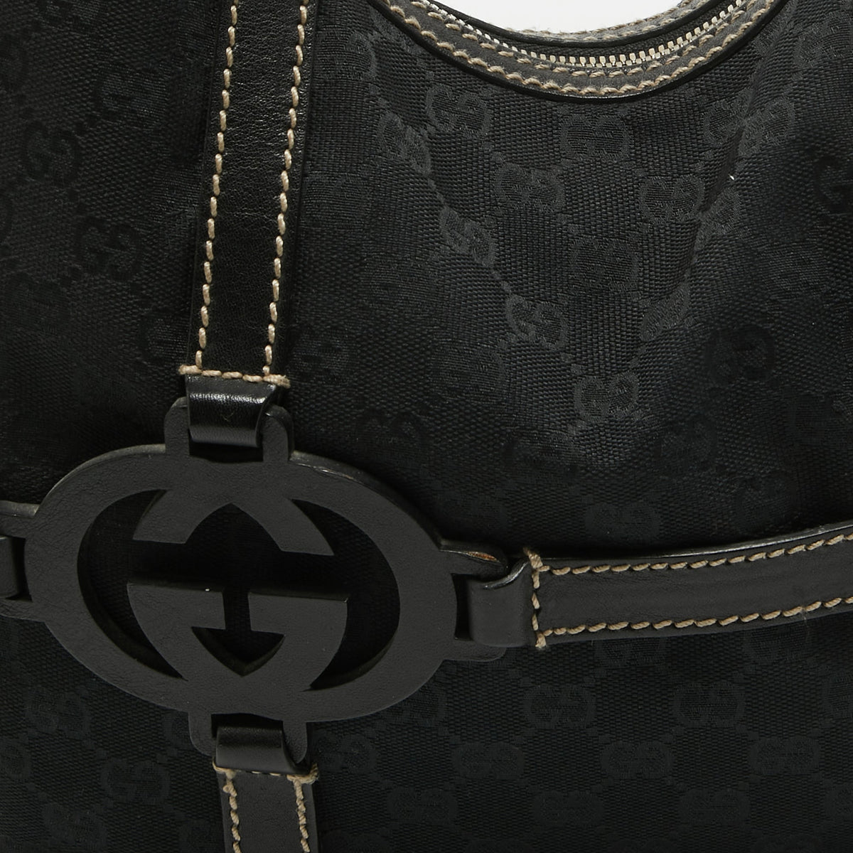 GUCCI Black GG Canvas and Leather Royal Hobo