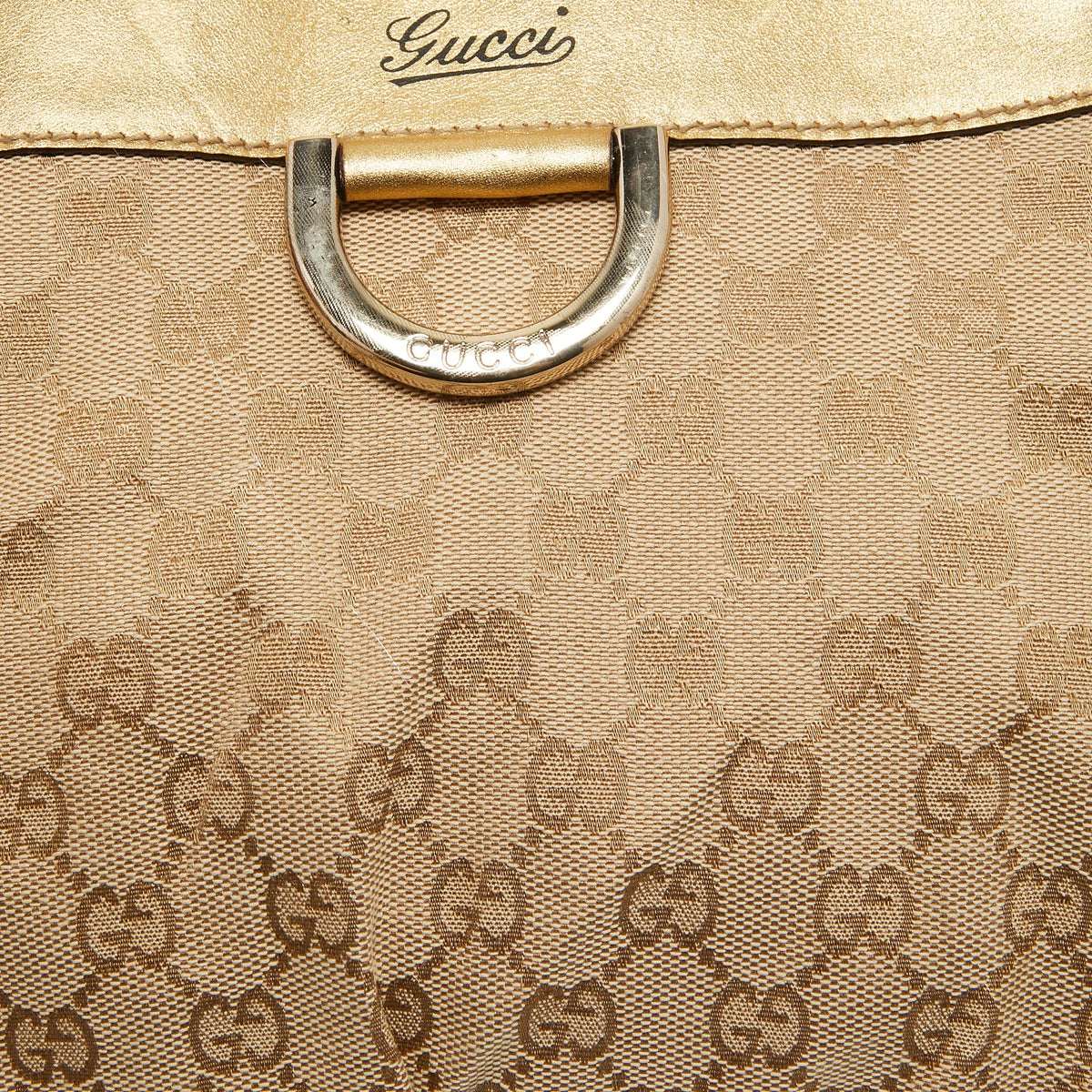 GUCCI Gold/Beige GG Canvas and Leather D Ring Tote