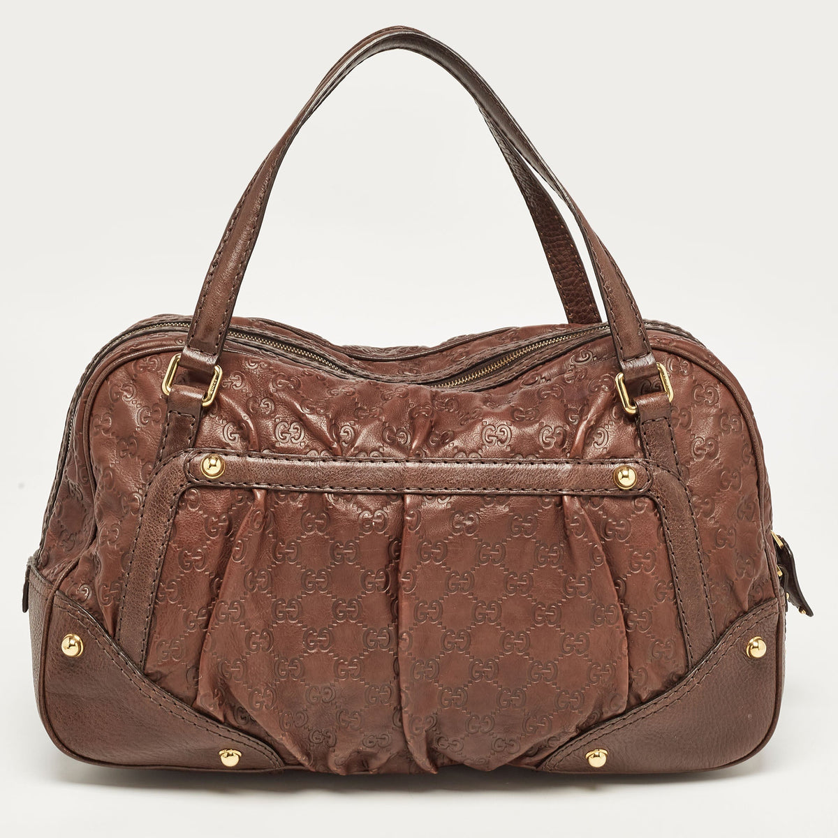 GUCCI Dark Brown ssima Leather Jockey Boston Bag
