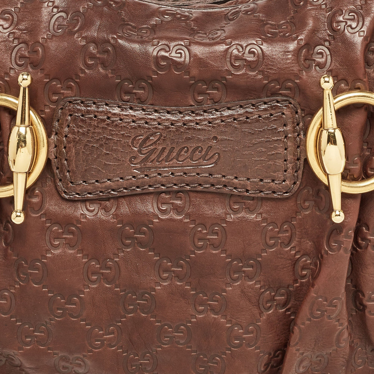 GUCCI Dark Brown ssima Leather Jockey Boston Bag