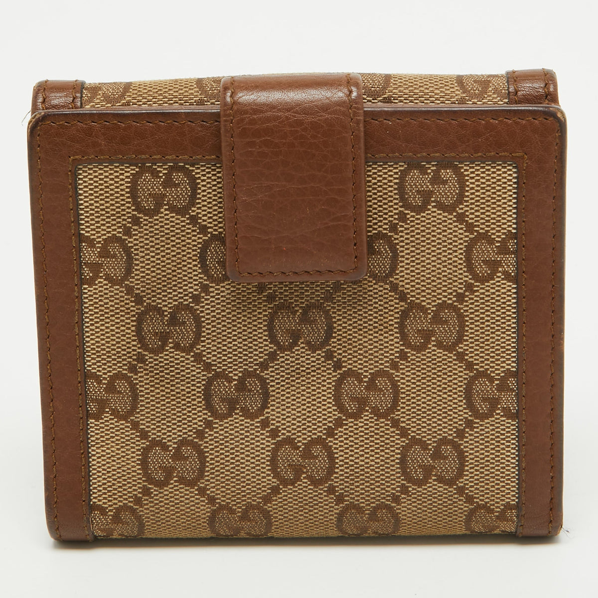 GUCCI Brown/Beige GG Canvas and Leather Bamboo Tassel Compact Wallet